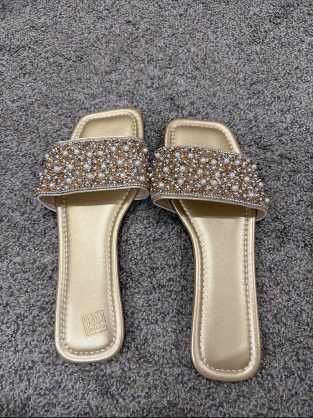 Embellished Gold Slide Sandals for Women